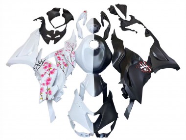 Best 2023-2025 Kawasaki ZX6R Motorcycle Fairings - Black White with Flower UK
