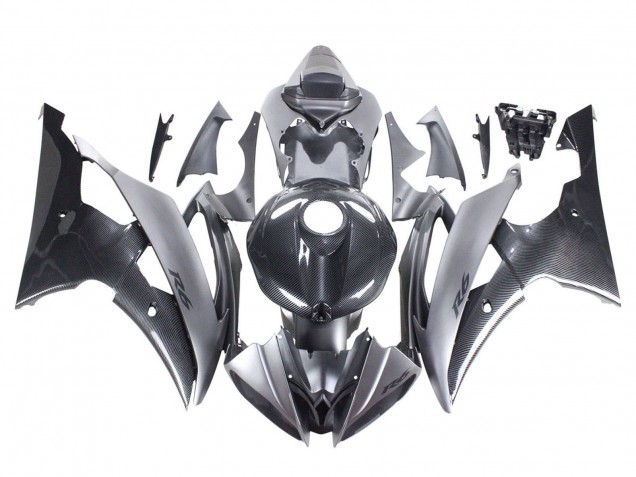 2008-2016 Yamaha YZF 600 R6 Motorcycle Fairings - Grey Black Carbon Fiber Style UK