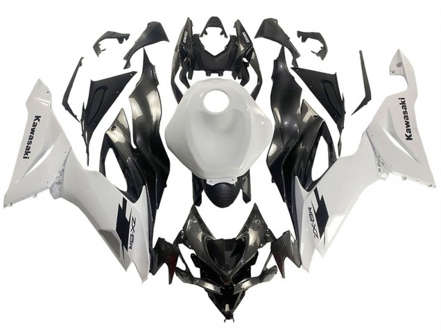 2019-2022 Kawasaki ZX6R Motorcycle Fairings - White Black Carbon Fiber UK