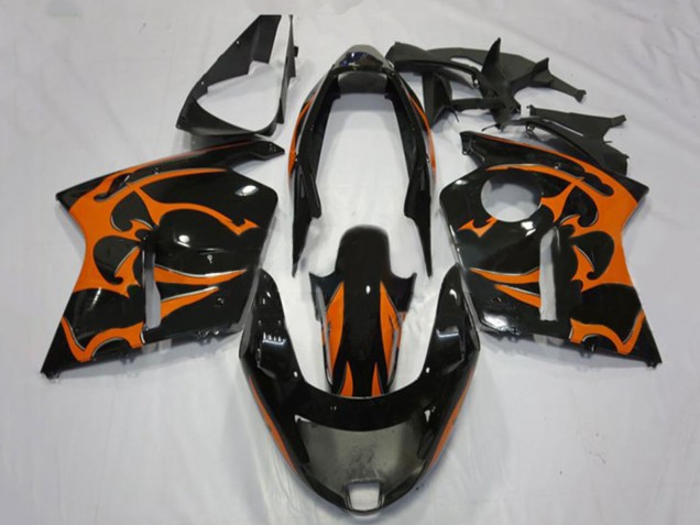 1996-2007 Honda CBR1100XX Blackbird Motorcycle Fairings - Glossy Black Orange Flame UK