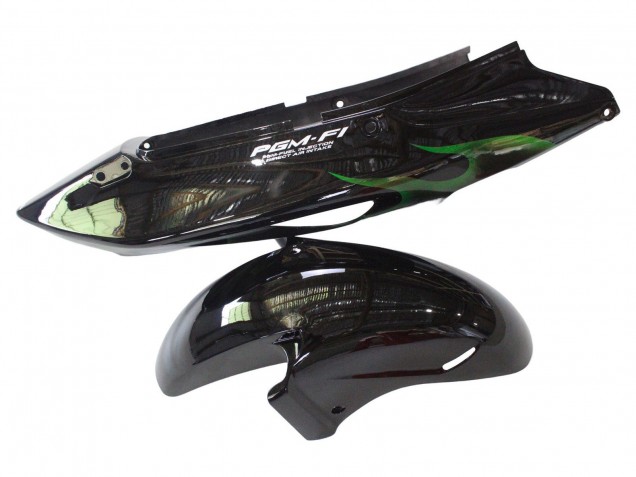 1996-2007 Honda CBR1100XX Blackbird Motorcycle Fairing - Glossy Black Green Flame UK