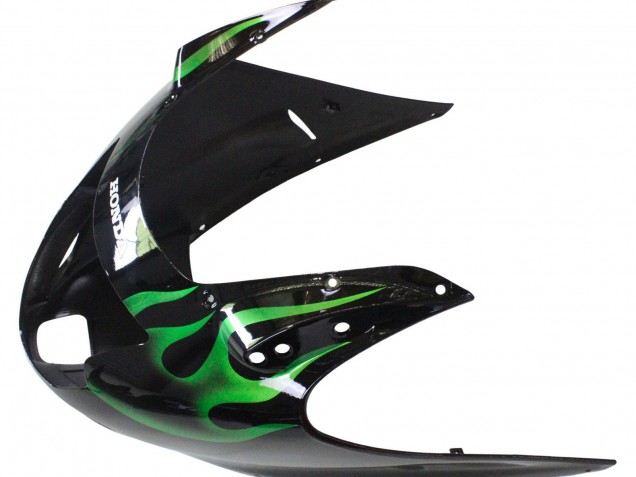 1996-2007 Honda CBR1100XX Blackbird Motorcycle Fairing - Glossy Black Green Flame UK