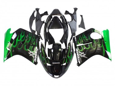 Best 1996-2007 Honda CBR1100XX Blackbird Motorcycle Fairing - Glossy Black Green Flame UK
