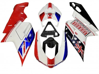 Best 2007-2014 Ducati 848/1098/1198 Motorcycle Fairings - White Red Blue Glossy Black UK