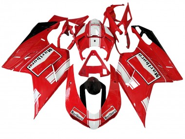 Best 2007-2014 Ducati 848/1098/1198 Motorcycle Fairings - White Red Glossy Black Marlboro UK