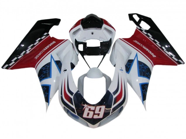 2007-2014 Ducati 848/1098/1198 Motorcycle Fairings - White Red Blue Glossy Black Corse 69 UK