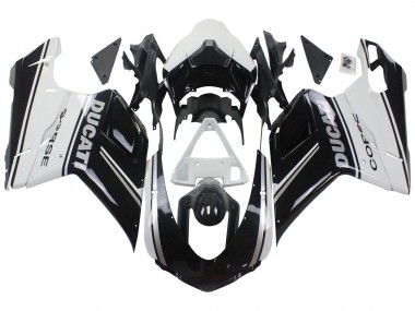 Best 2007-2014 Ducati 848/1098/1198 Motorcycle Fairings - White Glossy Black Corse UK