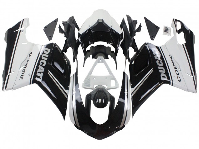 2007-2014 Ducati 848/1098/1198 Motorcycle Fairings - White Glossy Black Corse UK