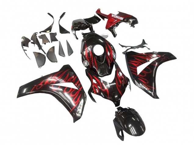 2008-2011 Honda CBR1000RR Motorcycle Fairing - Glossy Black Red Flame UK