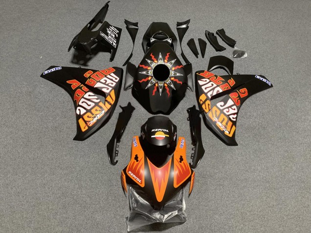 2008-2011 Honda CBR1000RR Motorcycle Fairings - Matte Black Orange Repsol Rossi UK