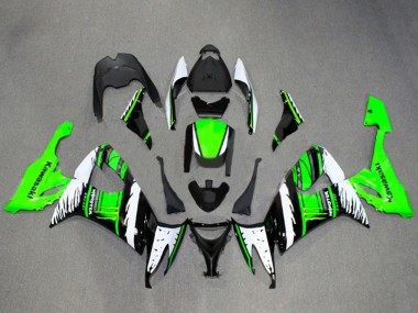 Best 2008-2010 Kawasaki ZX10R Motorcycle Fairings - White Green Glossy Black Flame UK