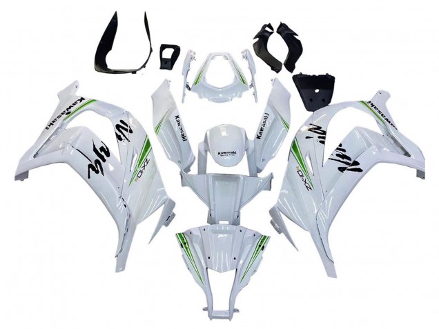2011-2015 Kawasaki ZX10R Motorcycle Fairings - White Green Stripe Black Ninja UK