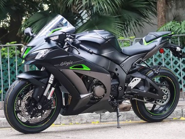 Best 2011-2015 Kawasaki ZX10R Motorcycle Fairings - Matte Black Green White Honeycomb UK