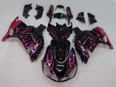 Best 2006-2011 Kawasaki ZX14R ZZR1400 Motorcycle Fairings - Glossy Black Red Pink Flame UK