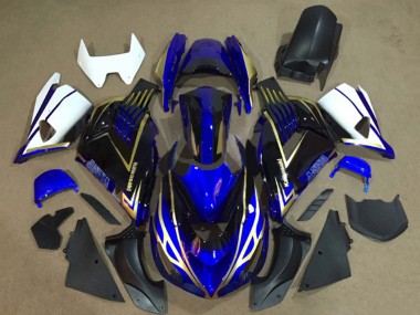 Best 2006-2011 Kawasaki ZX14R ZZR1400 Motorcycle Fairings - White Blue Gold UK