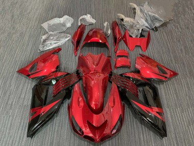 Best 2006-2011 Kawasaki ZX14R ZZR1400 Motorcycle Fairing - Red Glossy Black UK