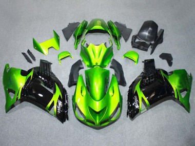 Best 2006-2011 Kawasaki ZX14R ZZR1400 Motorcycle Fairings Kits - Green Glossy Black UK