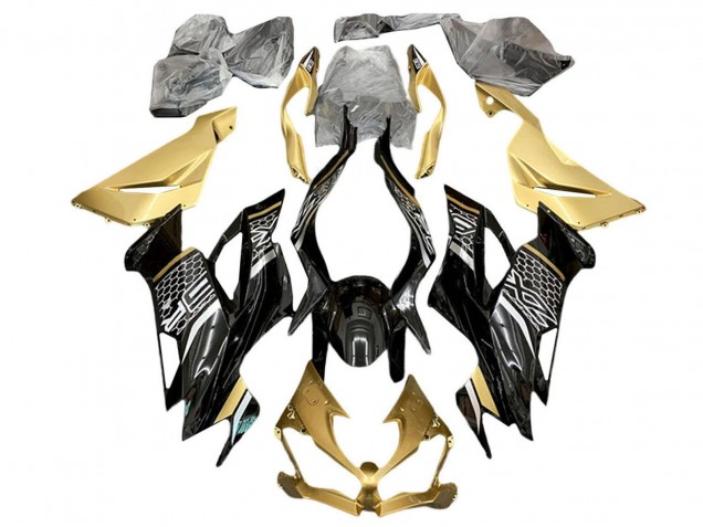 2019-2022 Kawasaki ZX6R Motorcycle Fairings - Gold Glossy Black White Honeycomb UK