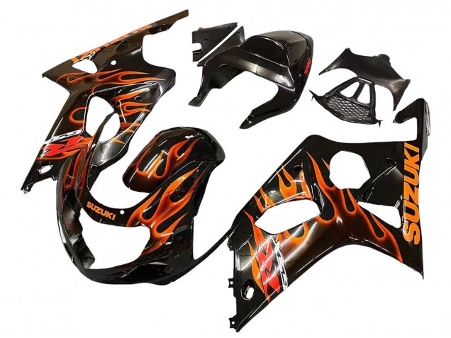 2000-2002 Suzuki GSXR1000 Motorcycle Fairings - Glossy Black Orange Flame UK