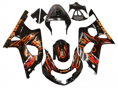 Best 2000-2002 Suzuki GSXR1000 Motorcycle Fairings - Glossy Black Orange Flame UK