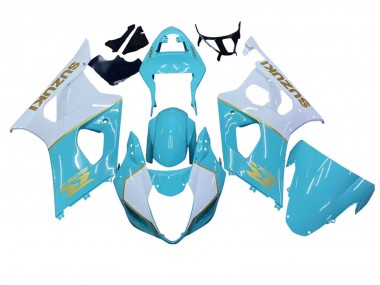 Best 2003-2004 Suzuki GSXR 1000 Motorcycle Fairings - White Light Blue Gold UK