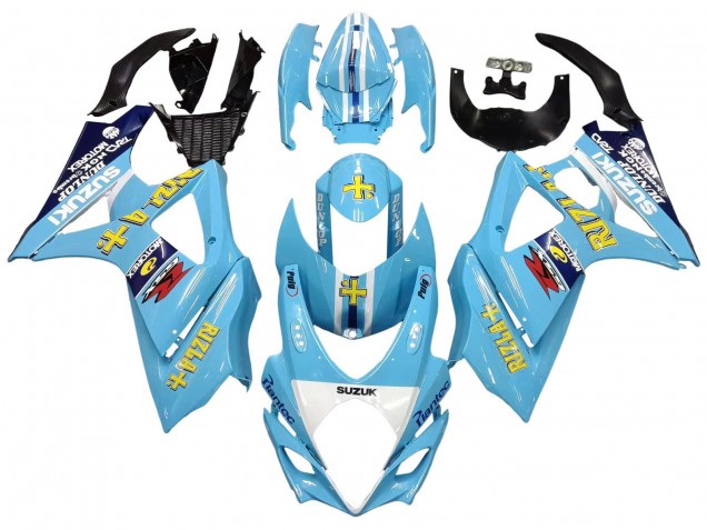 2007-2008 Suzuki GSXR 1000 Motorcycle Fairings - Light Blue Yellow Black Motul Rizla UK