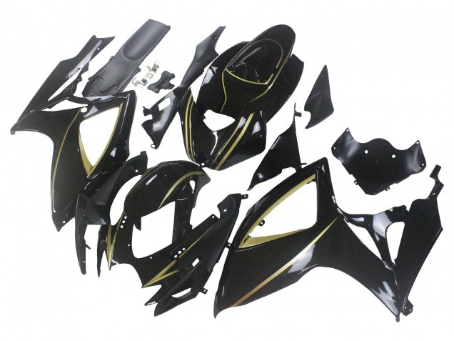 2006-2007 Suzuki GSXR 600 / GSXR 750 Motorcycle Fairings - Glossy Black Gold Stripe UK