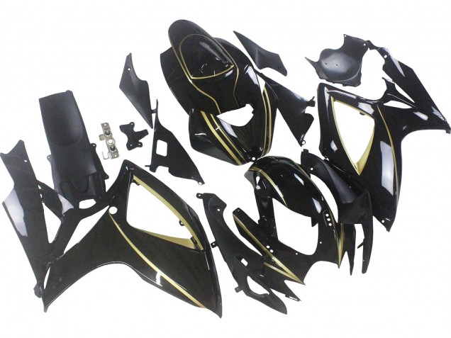 2006-2007 Suzuki GSXR 600 / GSXR 750 Motorcycle Fairings - Glossy Black Gold Stripe UK