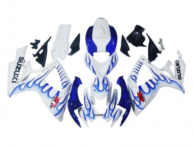Best 2006-2007 Suzuki GSXR 600 / GSXR 750 Motorcycle Fairings - White Blue Flame UK