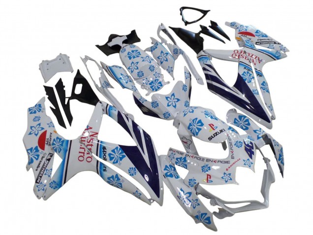 2006-2007 Suzuki GSXR 600 / GSXR 750 Motorcycle Fairings - White Blue Black Red Nastro Azzurro UK
