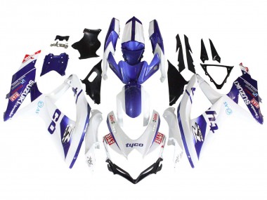 Best 2008-2010 Suzuki GSXR 600 / GSXR 750 Motorcycle Fairings - White Blue Black Tyco UK
