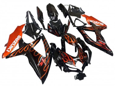 Best 2008-2010 Suzuki GSXR 600 / GSXR 750 Motorcycle Fairings - Glossy Black Orange Flame UK