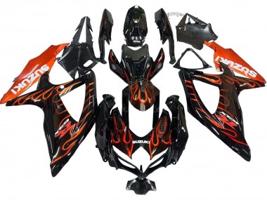 Best 2008-2010 Suzuki GSXR 600 / GSXR 750 Motorcycle Fairings - Glossy Black Orange Flame UK