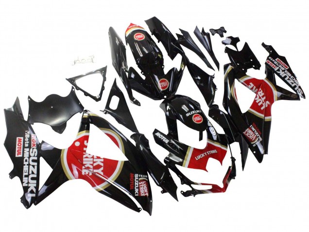2008-2010 Suzuki GSXR 600 / GSXR 750 Motorcycle Fairings - Glossy Black Red White Motul Lucky Strike UK