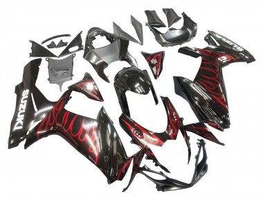 Best 2011-2024 Suzuki GSXR 600 / GSXR 750 Motorcycle Fairings - Glossy Black Red Flame UK