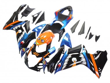 Best 2011-2024 Suzuki GSXR 600 / GSXR 750 Motorcycle Fairings - Light Blue Orange Black White Shark 46 UK