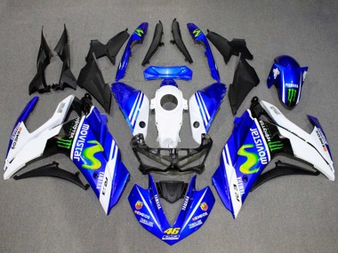Best 2015-2018 Yamaha YZF R3/R25 Motorcycle Fairings - White Blue Green MoviStar Monster UK