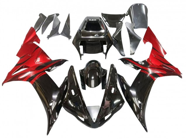 2002-2003 Yamaha YZF 1000 R1 Motorcycle Fairings - Glossy Black Red Flame UK