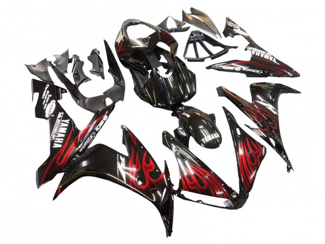 2004-2006 Yamaha YZF 1000 R1 Motorcycle Fairings - Glossy Black Red Flame UK