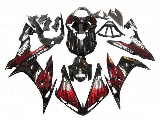 2004-2006 Yamaha YZF 1000 R1 Motorcycle Fairings - Glossy Black Red Flame UK