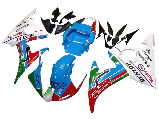 2003-2004 Yamaha YZF R6 Motorcycle Fairings - White Blue Green Red Kastinee Dunlop Motul UK