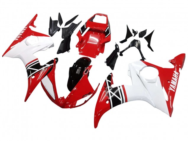 2003-2004 Yamaha YZF R6 Motorcycle Fairing - White Red Glossy Black UK