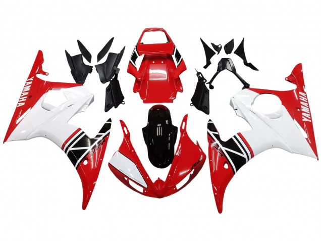 2003-2004 Yamaha YZF R6 Motorcycle Fairing - White Red Glossy Black UK