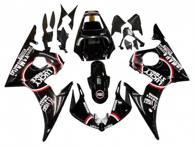 2006-2009 Yamaha YZF R6S Motorcycle Fairings - Glossy Black Red White Lucky Strike Motul UK
