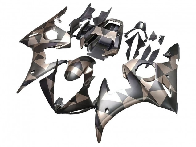 2006-2009 Yamaha YZF R6S Motorcycle Fairings - Grey Matte Black Geometric UK