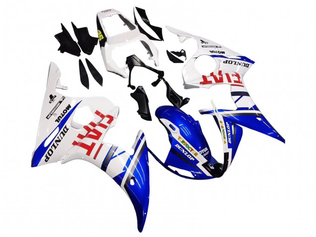 2005 Yamaha YZF 600 R6 Motorcycle Fairings - White Blue Dunlop Fiat Motul UK