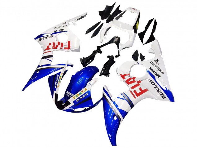 2005 Yamaha YZF 600 R6 Motorcycle Fairings - White Blue Dunlop Fiat Motul UK