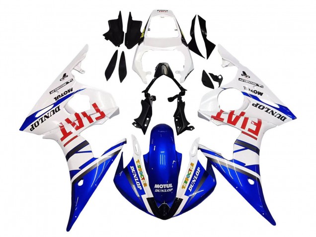 2005 Yamaha YZF 600 R6 Motorcycle Fairings - White Blue Dunlop Fiat Motul UK
