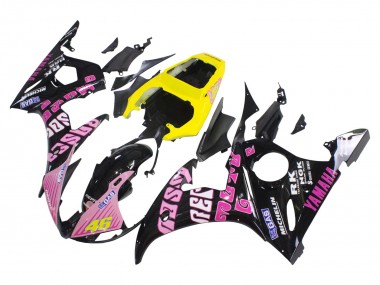 Best 2005 Yamaha YZF 600 R6 Motorcycle Fairings - Black Pink Yellow Repsol 46 UK
