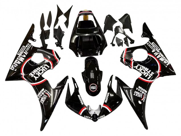 2005 Yamaha YZF 600 R6 Motorcycle Fairings - Glossy Black White Lucky Strike Motul UK